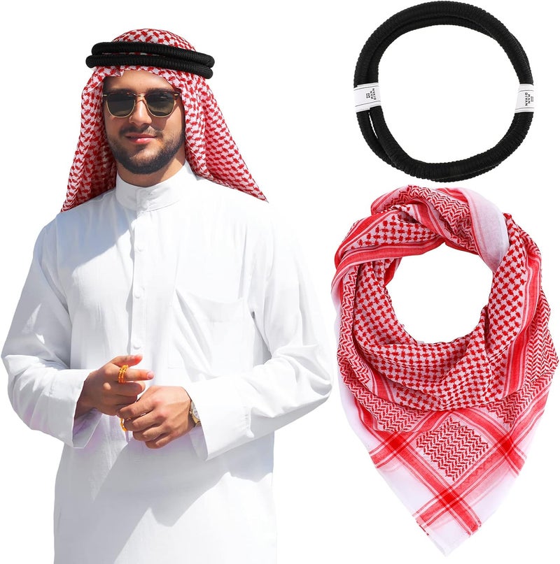 Hoolerry Arab Shemagh Muslim Keffiyeh Head Wrap Scarf Arabic Tactical Desert Headwear with Aqel Rope Halloween Costume Accessories - Image 1